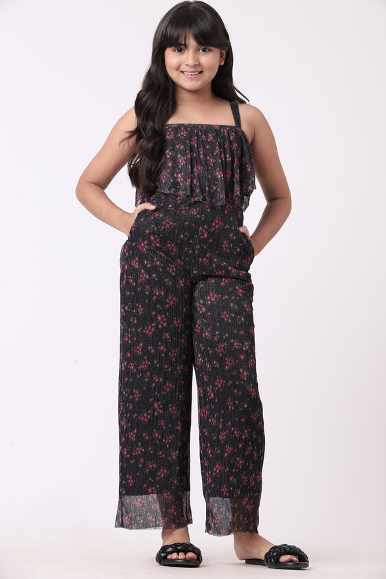 Blue and Pink Floral Straight Jump Suit, Blue, image 1